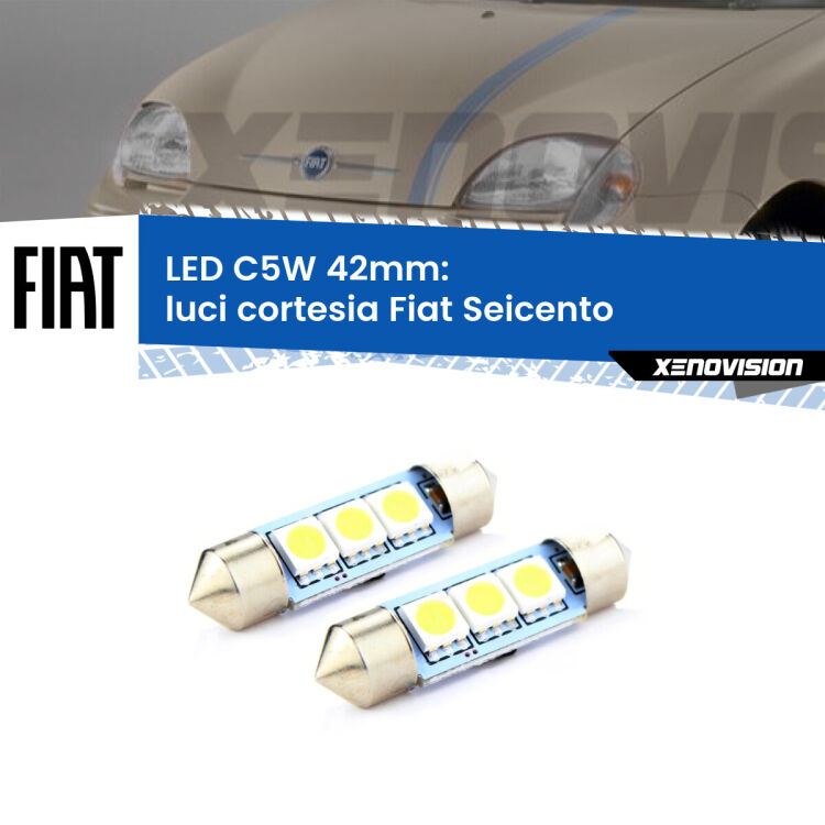 <strong>Luci Cortesia LED per Fiat Seicento</strong>  1998 - 2010. Coppia lampade <strong>C5W</strong> 42mm estremamente longeve.