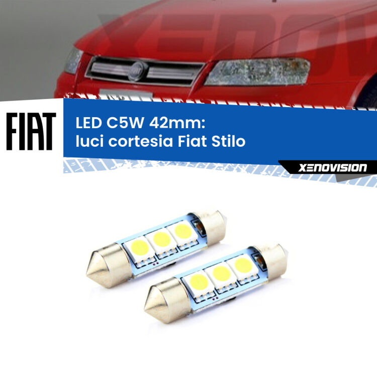 <strong>Luci Cortesia LED per Fiat Stilo</strong>  2001 - 2006. Coppia lampade <strong>C5W</strong> 42mm estremamente longeve.