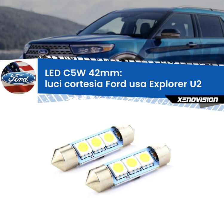 <strong>Luci Cortesia LED per Ford usa Explorer</strong> U2 1995 - 2001. Coppia lampade <strong>C5W</strong> 42mm estremamente longeve.