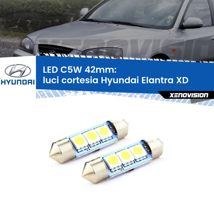 <strong>Luci Cortesia LED per Hyundai Elantra</strong> XD 2000 - 2006. Coppia lampade <strong>C5W</strong> 42mm estremamente longeve.