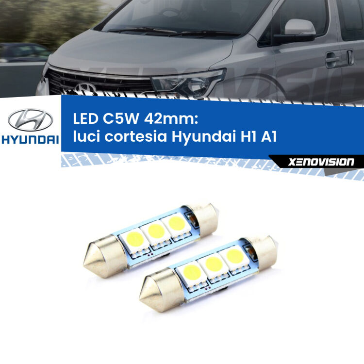 <strong>Luci Cortesia LED per Hyundai H1</strong> A1 1997 - 2008. Coppia lampade <strong>C5W</strong> 42mm estremamente longeve.