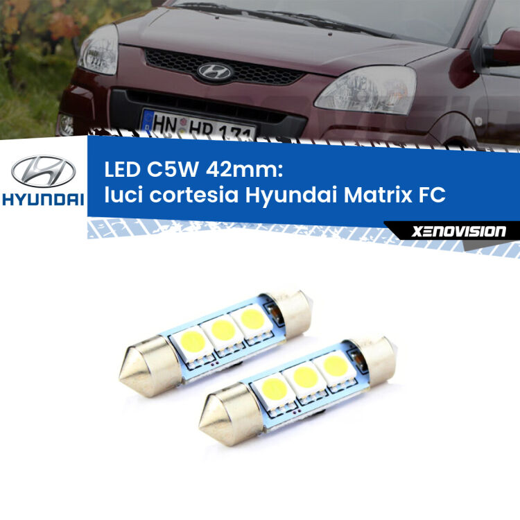 <strong>Luci Cortesia LED per Hyundai Matrix</strong> FC 2001 - 2010. Coppia lampade <strong>C5W</strong> 42mm estremamente longeve.