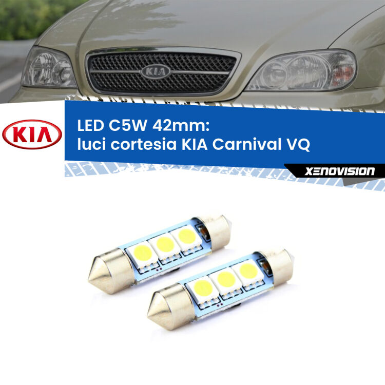 <strong>Luci Cortesia LED per KIA Carnival</strong> VQ 2005 - 2013. Coppia lampade <strong>C5W</strong> 42mm estremamente longeve.