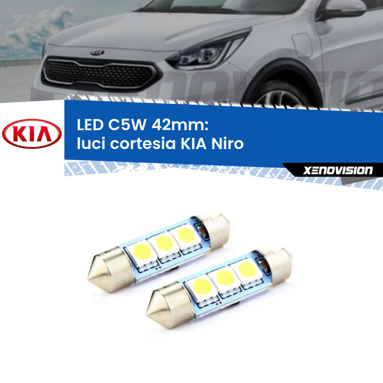 <strong>Luci Cortesia LED per KIA Niro</strong>  2016 in poi. Coppia lampade <strong>C5W</strong> 42mm estremamente longeve.