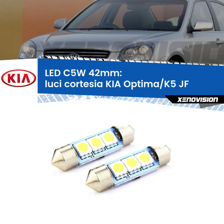 <strong>Luci Cortesia LED per KIA Optima/K5</strong> JF 2015 - 2018. Coppia lampade <strong>C5W</strong> 42mm estremamente longeve.