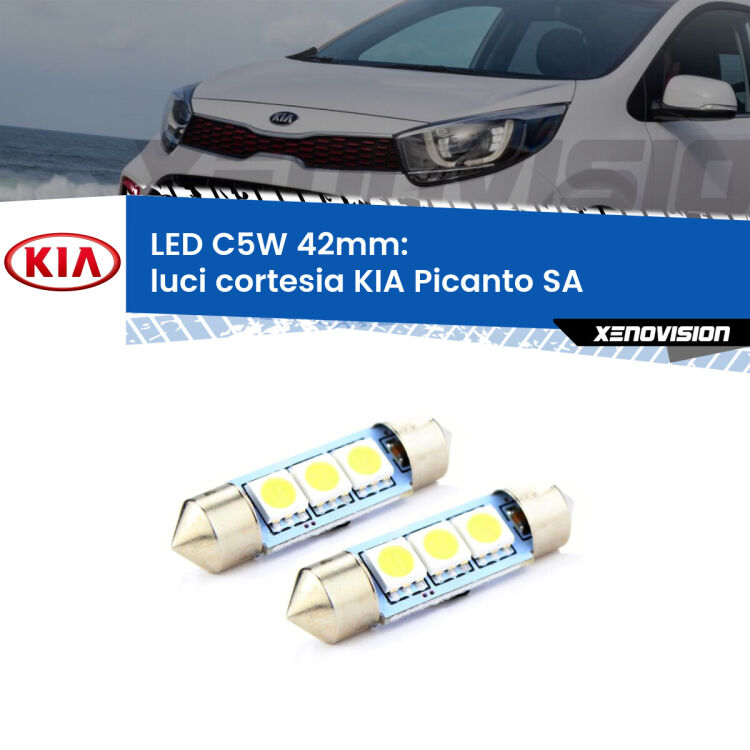 <strong>Luci Cortesia LED per KIA Picanto</strong> SA 2003 - 2010. Coppia lampade <strong>C5W</strong> 42mm estremamente longeve.