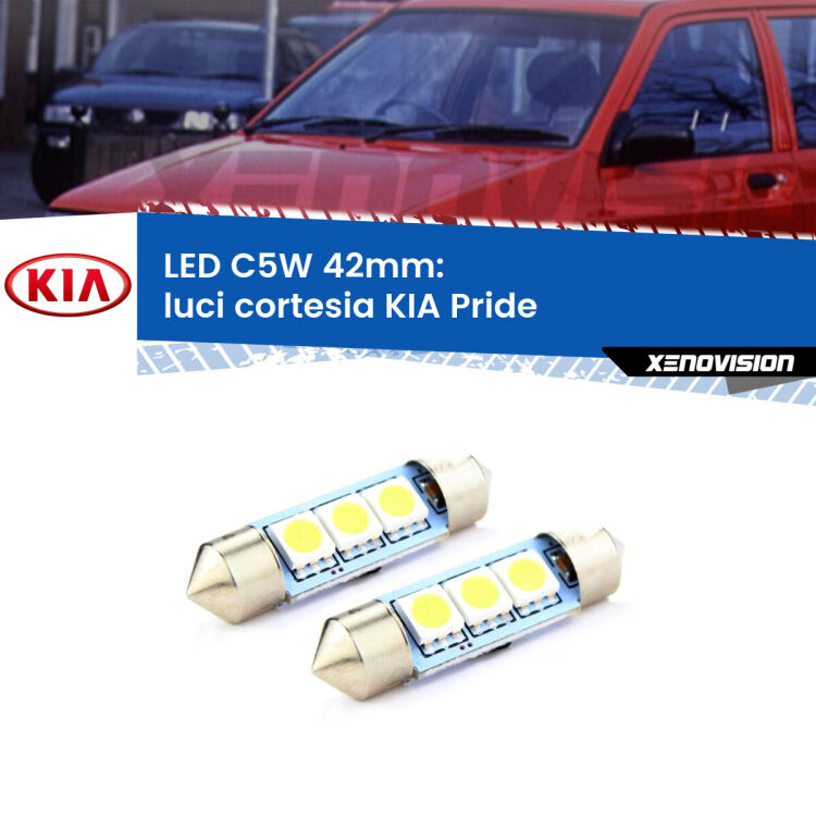 <strong>Luci Cortesia LED per KIA Pride</strong>  1990 - 2001. Coppia lampade <strong>C5W</strong> 42mm estremamente longeve.