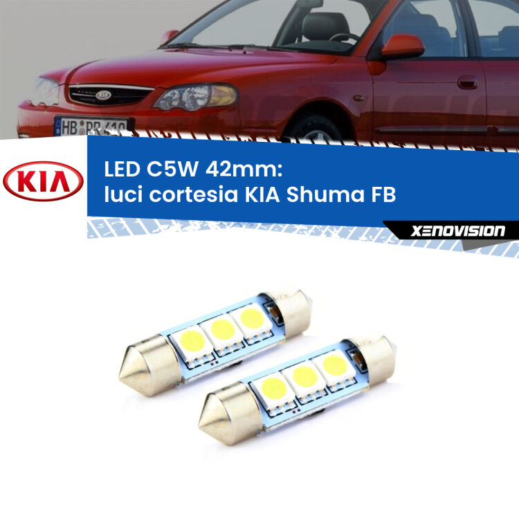 <strong>Luci Cortesia LED per KIA Shuma</strong> FB 1997 - 2000. Coppia lampade <strong>C5W</strong> 42mm estremamente longeve.