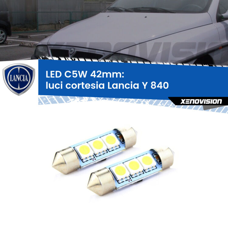 <strong>Luci Cortesia LED per Lancia Y</strong> 840 1995 - 2003. Coppia lampade <strong>C5W</strong> 42mm estremamente longeve.