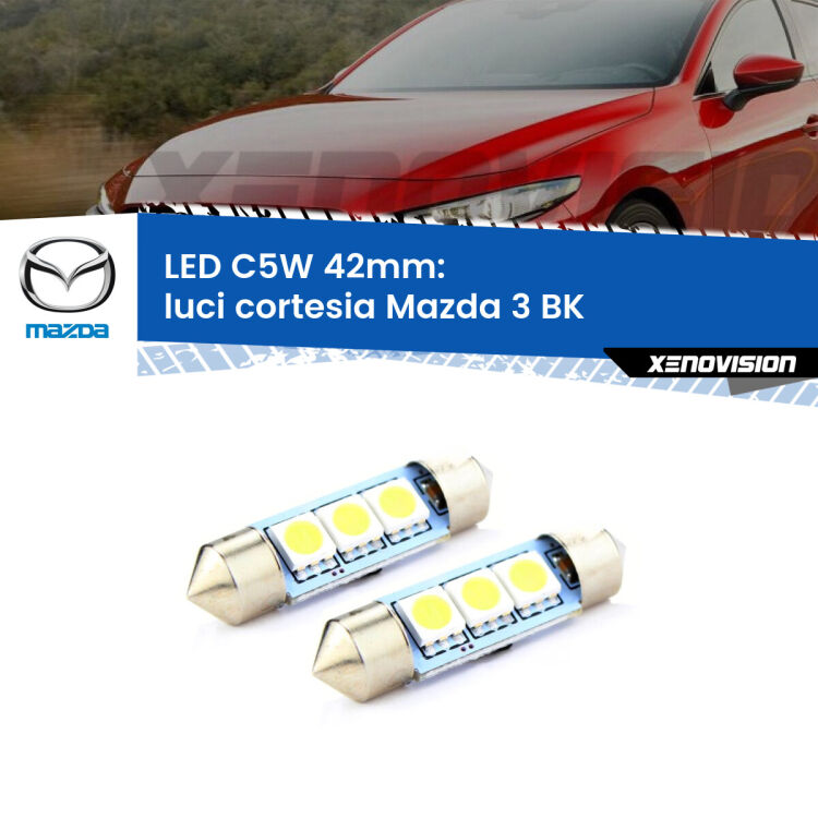 <strong>Luci Cortesia LED per Mazda 3</strong> BK 2003 - 2009. Coppia lampade <strong>C5W</strong> 42mm estremamente longeve.