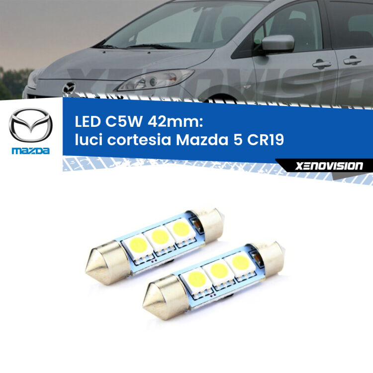 <strong>Luci Cortesia LED per Mazda 5</strong> CR19 2005 - 2010. Coppia lampade <strong>C5W</strong> 42mm estremamente longeve.