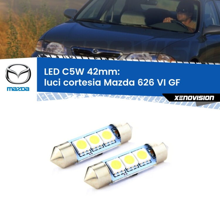 <strong>Luci Cortesia LED per Mazda 626 VI</strong> GF 1997 - 2002. Coppia lampade <strong>C5W</strong> 42mm estremamente longeve.