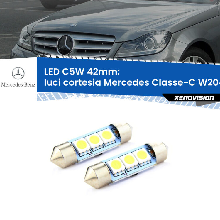 <strong>Luci Cortesia LED per Mercedes Classe-C</strong> W204 posteriori. Coppia lampade <strong>C5W</strong> 42mm estremamente longeve.