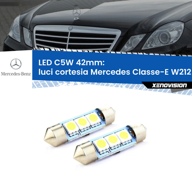 <strong>Luci Cortesia LED per Mercedes Classe-E</strong> W212 posteriori. Coppia lampade <strong>C5W</strong> 42mm estremamente longeve.