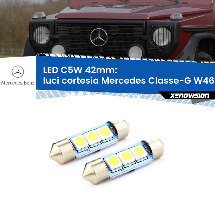 <strong>Luci Cortesia LED per Mercedes Classe-G</strong> W461 1990 - 2000. Coppia lampade <strong>C5W</strong> 42mm estremamente longeve.