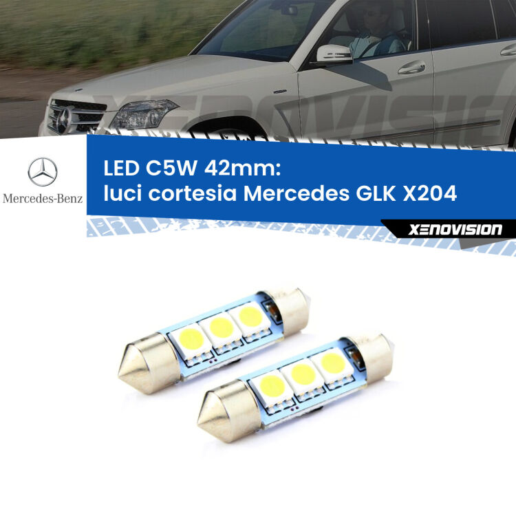 <strong>Luci Cortesia LED per Mercedes GLK</strong> X204 posteriori. Coppia lampade <strong>C5W</strong> 42mm estremamente longeve.