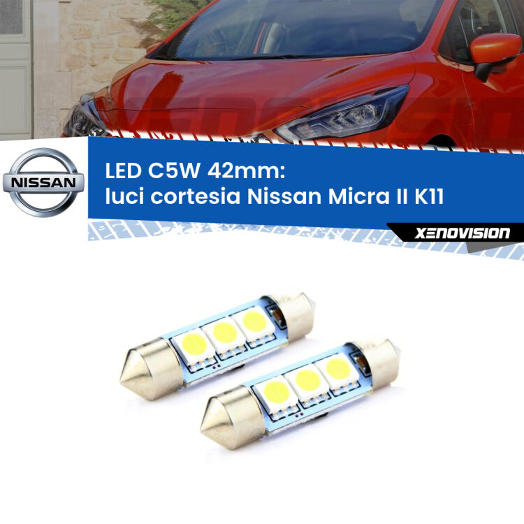 <strong>Luci Cortesia LED per Nissan Micra II</strong> K11 1992 - 2003. Coppia lampade <strong>C5W</strong> 42mm estremamente longeve.