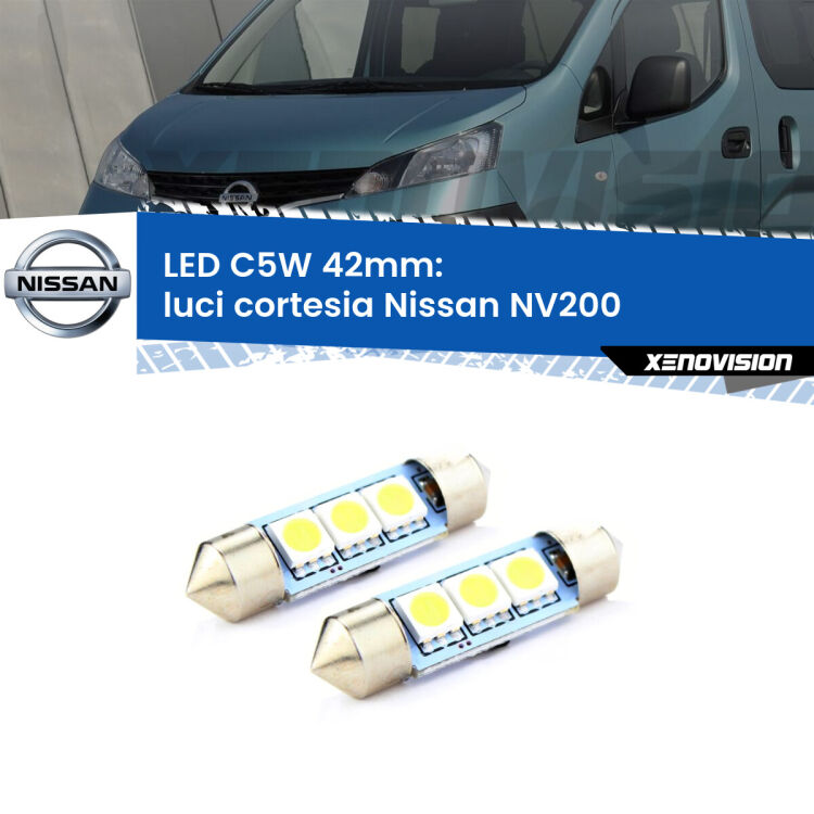 <strong>Luci Cortesia LED per Nissan NV200</strong>  2010 - 2019. Coppia lampade <strong>C5W</strong> 42mm estremamente longeve.