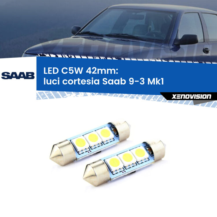 <strong>Luci Cortesia LED per Saab 9-3</strong> Mk1 1998 - 2002. Coppia lampade <strong>C5W</strong> 42mm estremamente longeve.