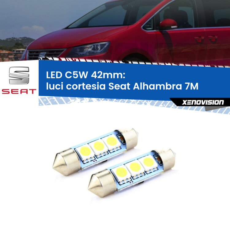 <strong>Luci Cortesia LED per Seat Alhambra</strong> 7M centrali. Coppia lampade <strong>C5W</strong> 42mm estremamente longeve.