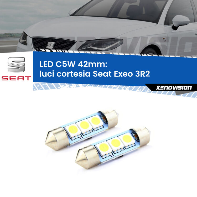 <strong>Luci Cortesia LED per Seat Exeo</strong> 3R2 anteriori. Coppia lampade <strong>C5W</strong> 42mm estremamente longeve.