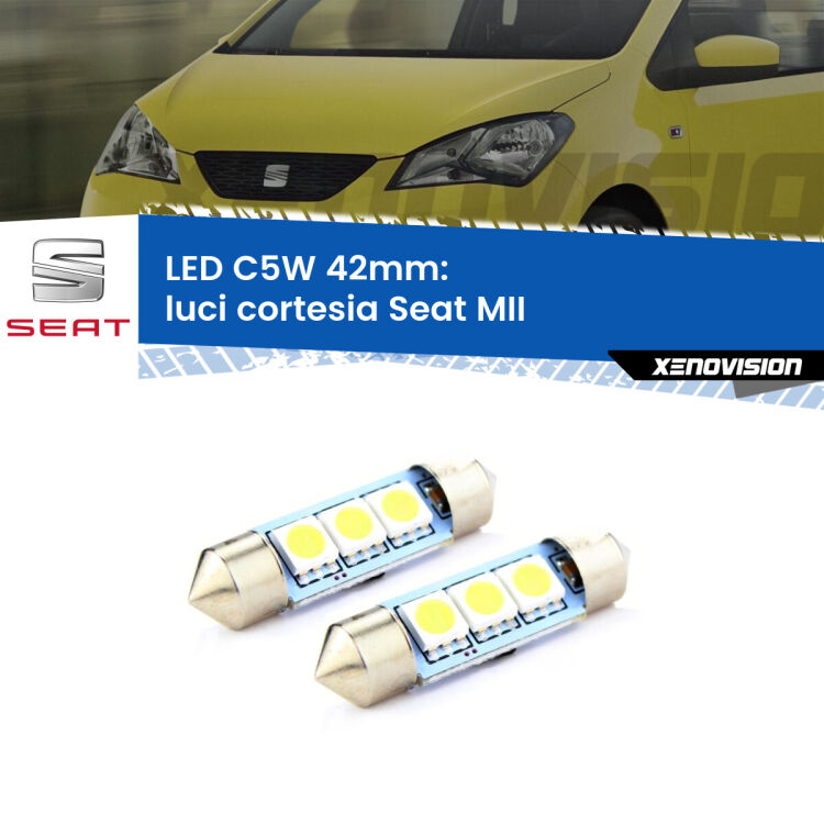 <strong>Luci Cortesia LED per Seat MII</strong>  senza tettino. Coppia lampade <strong>C5W</strong> 42mm estremamente longeve.