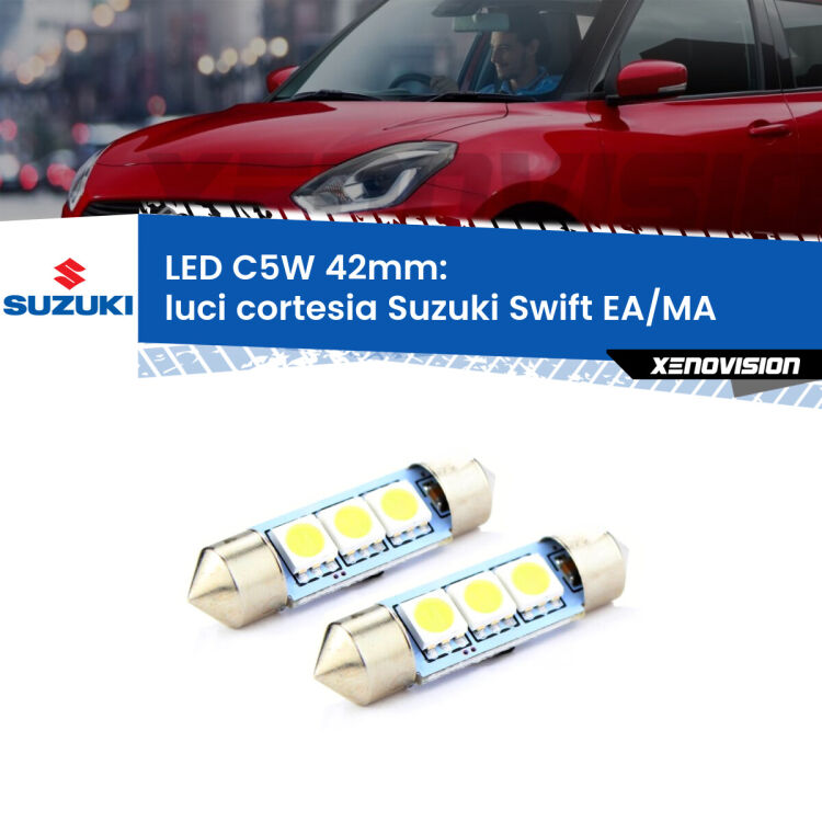 <strong>Luci Cortesia LED per Suzuki Swift</strong> EA/MA 1989 - 2003. Coppia lampade <strong>C5W</strong> 42mm estremamente longeve.