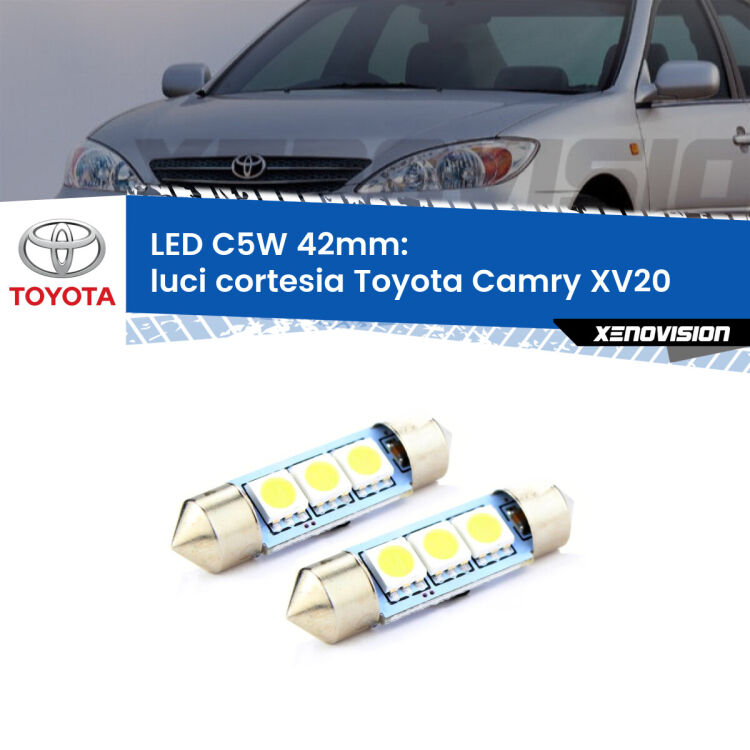 <strong>Luci Cortesia LED per Toyota Camry</strong> XV20 1996 - 2001. Coppia lampade <strong>C5W</strong> 42mm estremamente longeve.