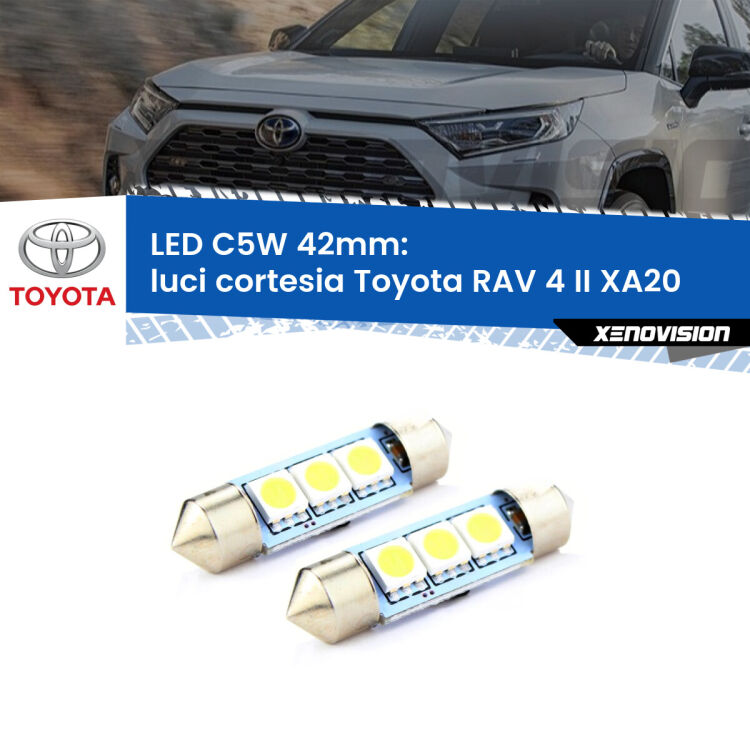 <strong>Luci Cortesia LED per Toyota RAV 4 II</strong> XA20 2000 - 2005. Coppia lampade <strong>C5W</strong> 42mm estremamente longeve.