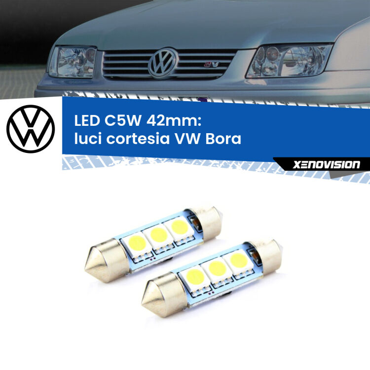 <strong>Luci Cortesia LED per VW Bora</strong>  1999 - 2006. Coppia lampade <strong>C5W</strong> 42mm estremamente longeve.