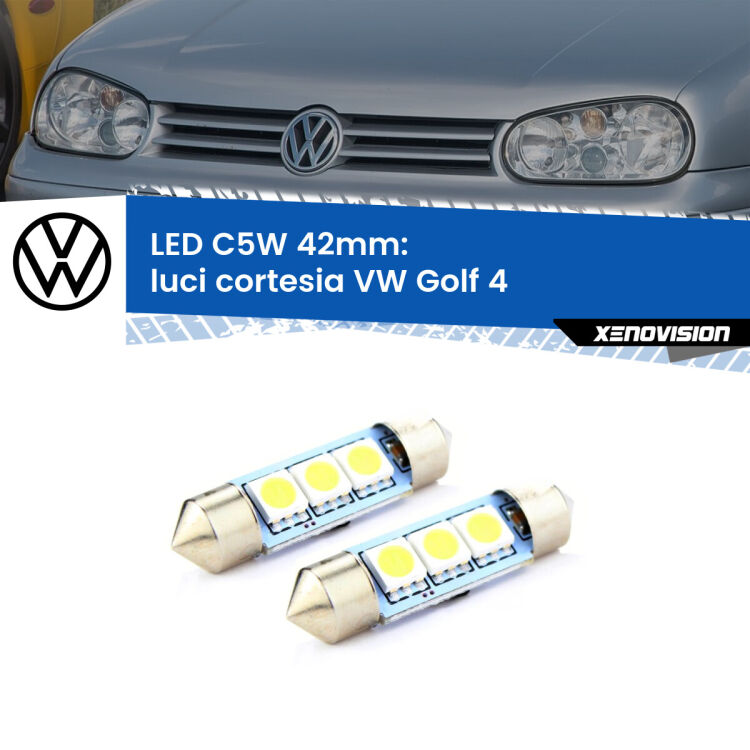 <strong>Luci Cortesia LED per VW Golf 4</strong>  1997 - 2005. Coppia lampade <strong>C5W</strong> 42mm estremamente longeve.