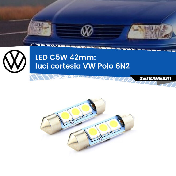 <strong>Luci Cortesia LED per VW Polo</strong> 6N2 1999 - 2001. Coppia lampade <strong>C5W</strong> 42mm estremamente longeve.