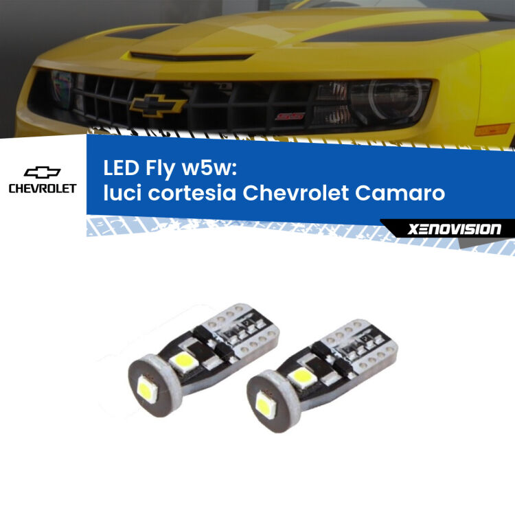 <strong>luci cortesia LED per Chevrolet Camaro</strong>  2011 - 2015. Coppia lampadine <strong>w5w</strong> Canbus compatte modello Fly Xenovision.