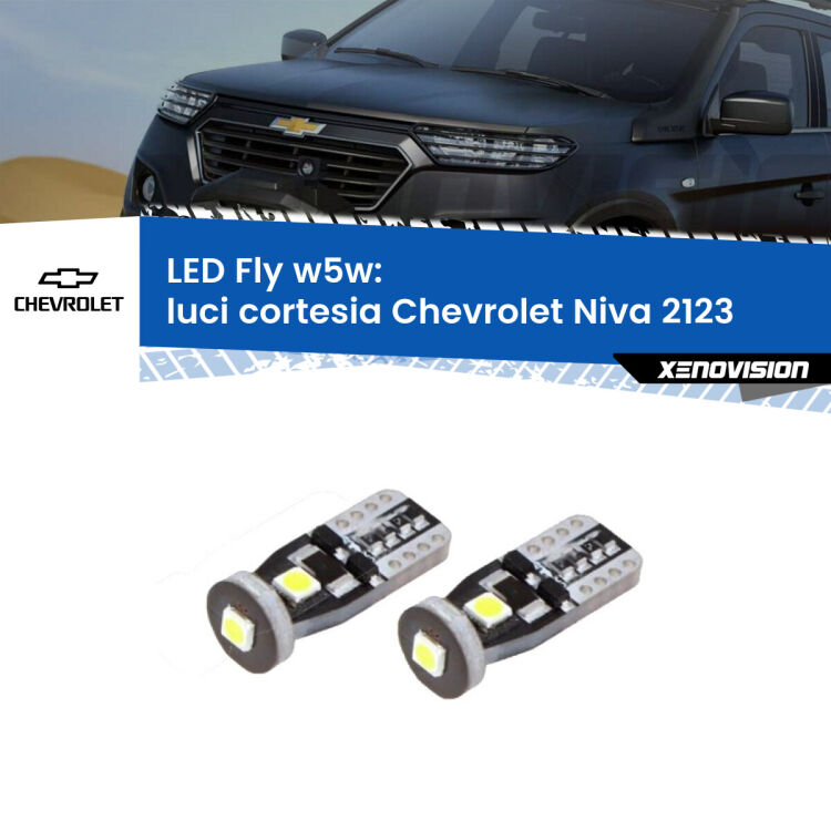 <strong>luci cortesia LED per Chevrolet Niva</strong> 2123 2002 - 2009. Coppia lampadine <strong>w5w</strong> Canbus compatte modello Fly Xenovision.