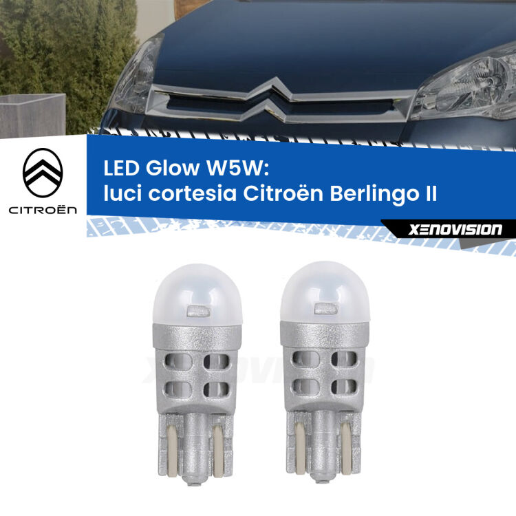 <strong>Luci Cortesia LED luce calda per Citroën Berlingo</strong> II 2008 - 2017. Coppia lampade <strong>W5W</strong> modello Glow di Xenovision.