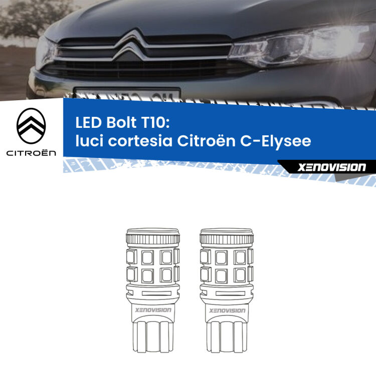 <strong>Luci Cortesia LED per Citroën C-Elysee</strong>  2012 in poi. Coppia lampade <strong>T10</strong> modello Bolt canbus.