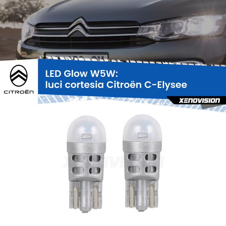 <strong>Luci Cortesia LED luce calda per Citroën C-Elysee</strong>  2012 in poi. Coppia lampade <strong>W5W</strong> modello Glow di Xenovision.