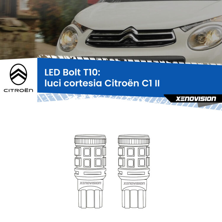 <strong>Luci Cortesia LED per Citroën C1</strong> II 2014 in poi. Coppia lampade <strong>T10</strong> modello Bolt canbus.