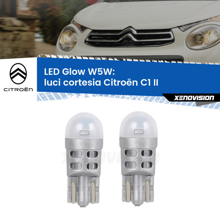 <strong>Luci Cortesia LED luce calda per Citroën C1</strong> II 2014 in poi. Coppia lampade <strong>W5W</strong> modello Glow di Xenovision.