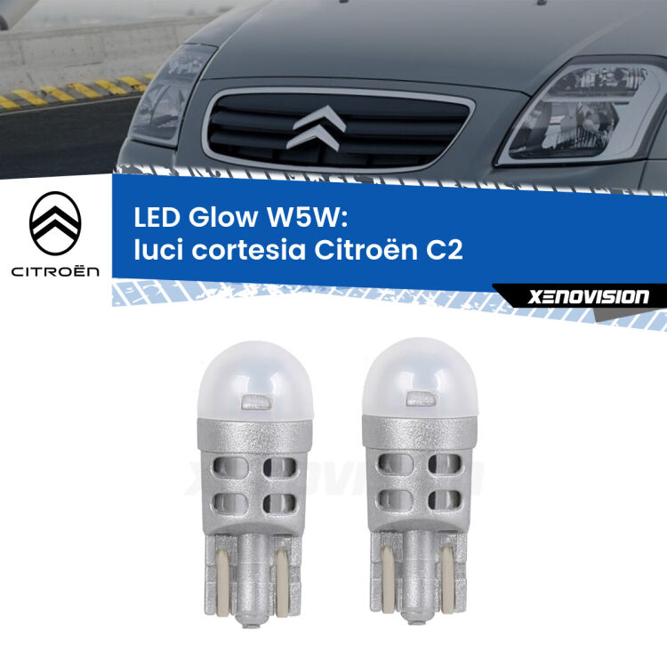 <strong>Luci Cortesia LED luce calda per Citroën C2</strong>  2003 - 2009. Coppia lampade <strong>W5W</strong> modello Glow di Xenovision.