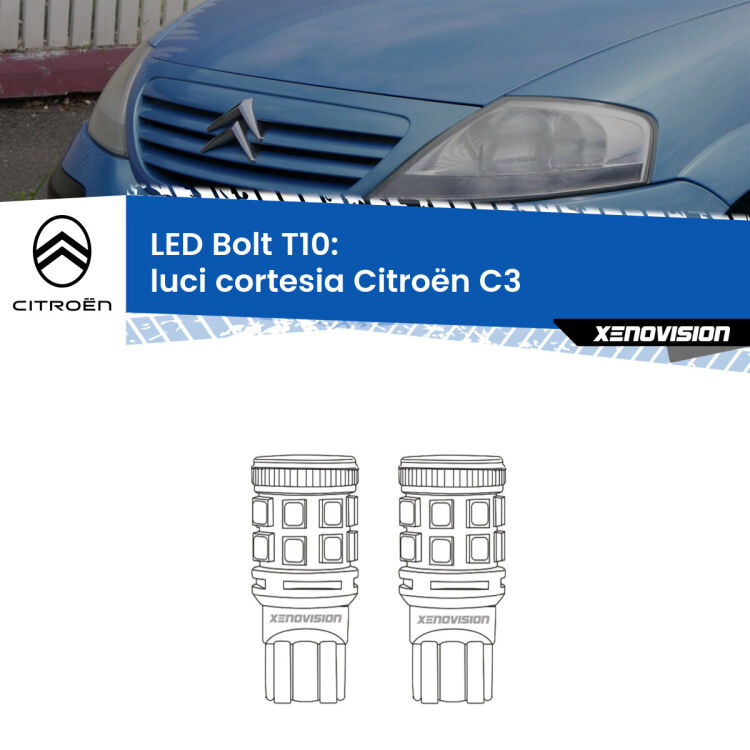 <strong>Luci Cortesia LED per Citroën C3</strong>  2002 - 2009. Coppia lampade <strong>T10</strong> modello Bolt canbus.