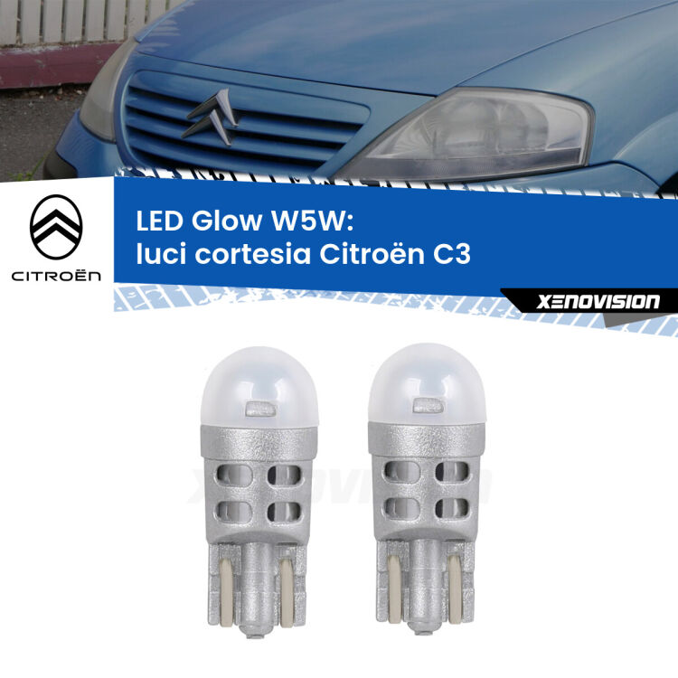 <strong>Luci Cortesia LED luce calda per Citroën C3</strong>  2002 - 2009. Coppia lampade <strong>W5W</strong> modello Glow di Xenovision.