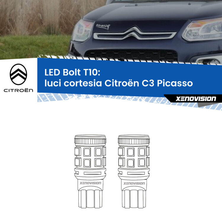 <strong>Luci Cortesia LED per Citroën C3 Picasso</strong>  2009 - 2016. Coppia lampade <strong>T10</strong> modello Bolt canbus.