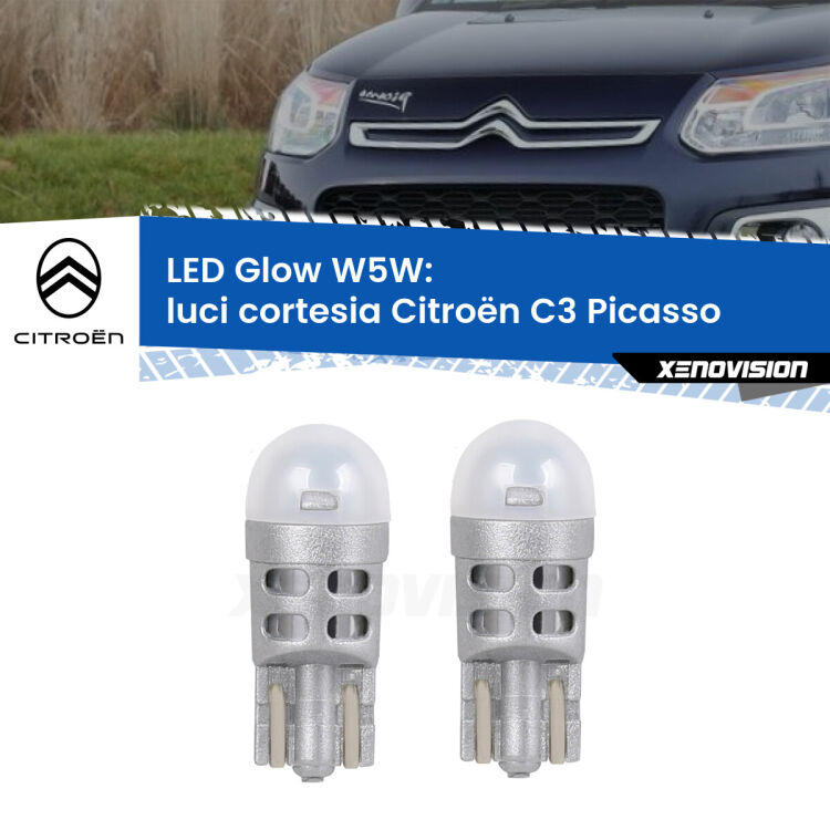 <strong>Luci Cortesia LED luce calda per Citroën C3 Picasso</strong>  2009 - 2016. Coppia lampade <strong>W5W</strong> modello Glow di Xenovision.