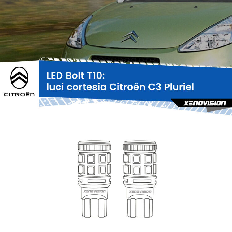 <strong>Luci Cortesia LED per Citroën C3 Pluriel</strong>  2003 - 2010. Coppia lampade <strong>T10</strong> modello Bolt canbus.