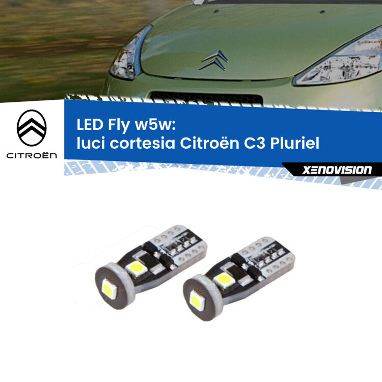 <strong>luci cortesia LED per Citroën C3 Pluriel</strong>  2003 - 2010. Coppia lampadine <strong>w5w</strong> Canbus compatte modello Fly Xenovision.