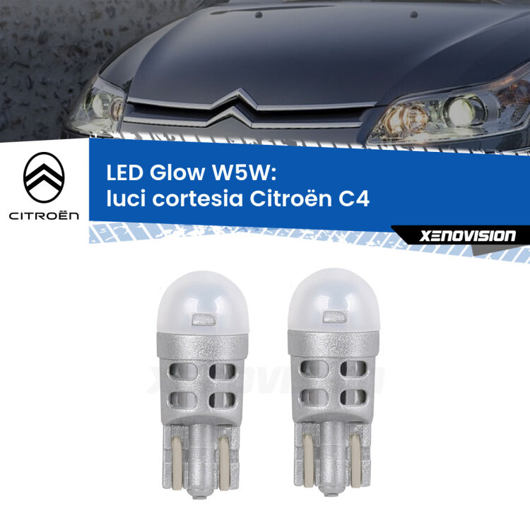 <strong>Luci Cortesia LED luce calda per Citroën C4</strong>  2004 - 2011. Coppia lampade <strong>W5W</strong> modello Glow di Xenovision.