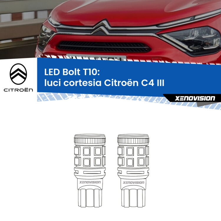 <strong>Luci Cortesia LED per Citroën C4</strong> III 2020 in poi. Coppia lampade <strong>T10</strong> modello Bolt canbus.