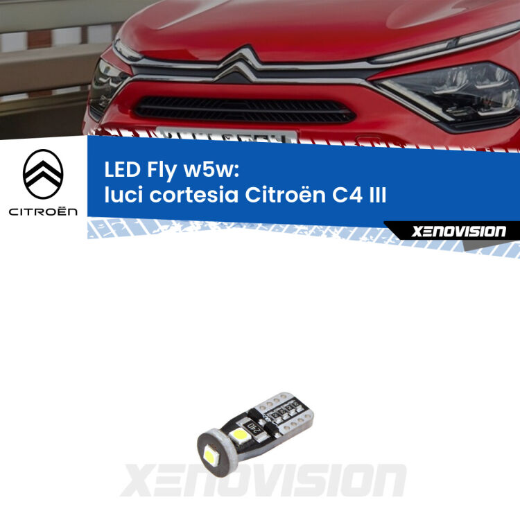 <strong>luci cortesia LED per Citroën C4</strong> III 2020 in poi. Coppia lampadine <strong>w5w</strong> Canbus compatte modello Fly Xenovision.