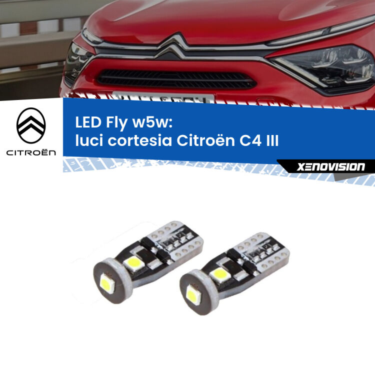 <strong>luci cortesia LED per Citroën C4</strong> III 2020 in poi. Coppia lampadine <strong>w5w</strong> Canbus compatte modello Fly Xenovision.